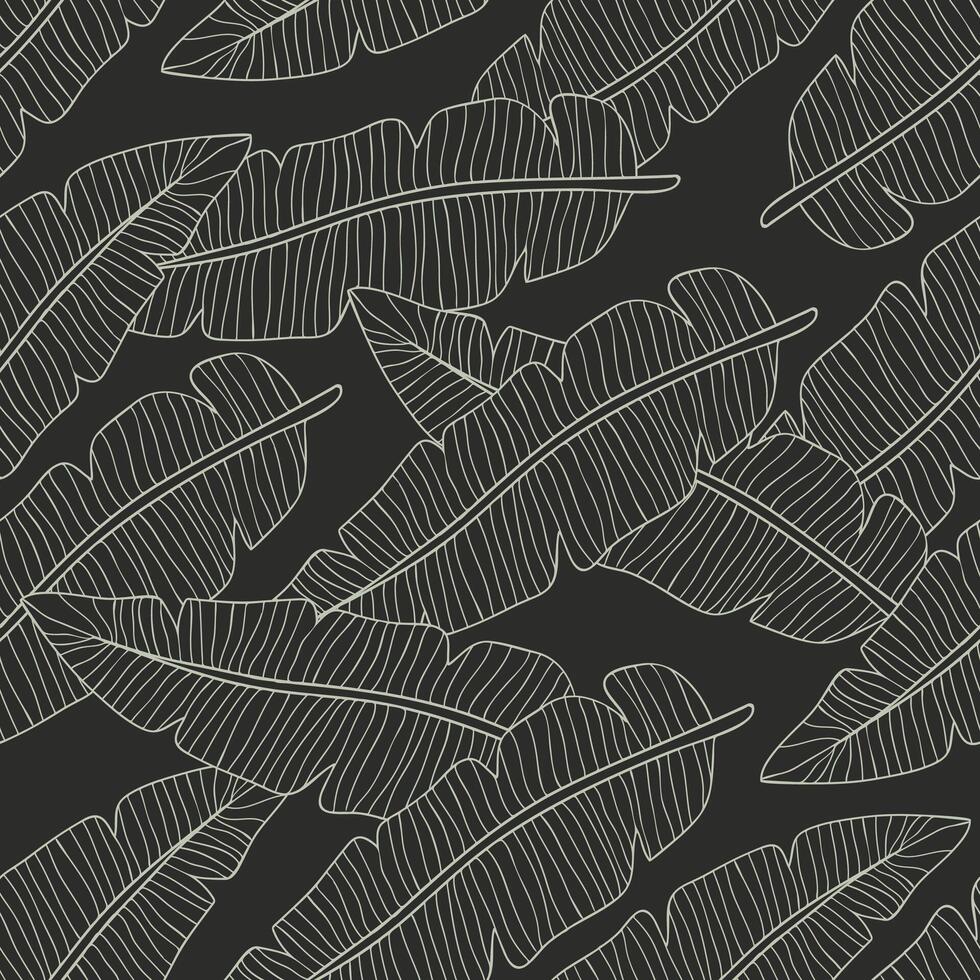 Seamless Hand-Drawn Banana Leaf Pattern on Green Background vector