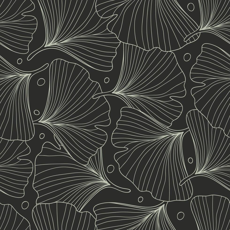 Abstract foliage line art background. Leaf wallpaper of tropical leaves, leaf branch, ginkgo, plant in hand drawn seamless pattern. vector