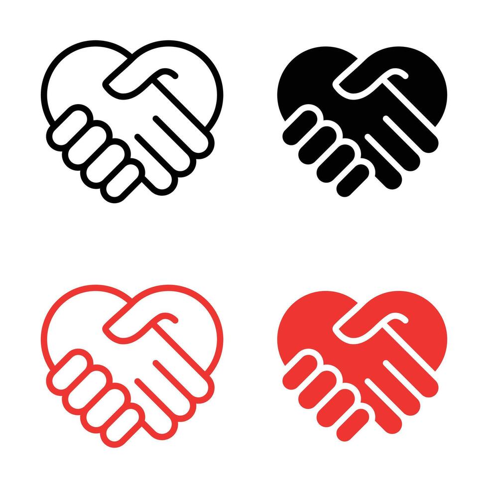 Handshakes heart outline and flat icons set. vector