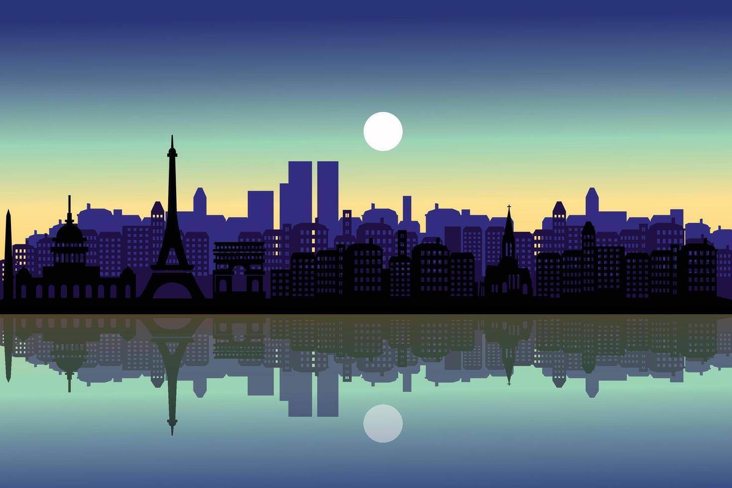 Paris City Skyline Silhouette blue sunset Background. illustration vector
