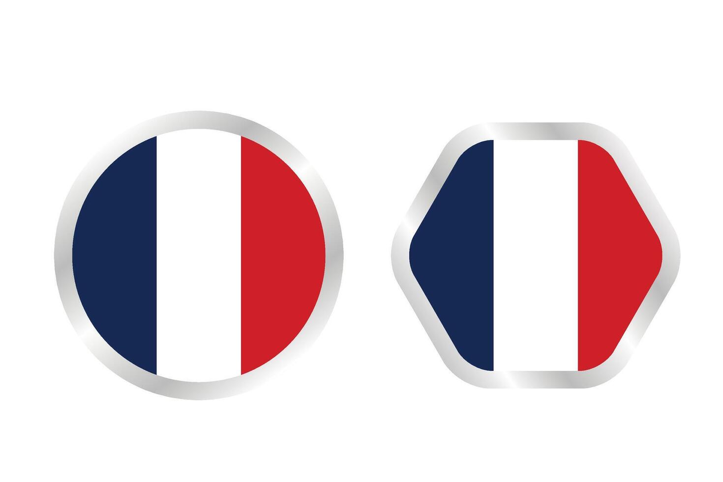 Flag of France icons collection. Flat stickers shape on white frame circle and polygon, elements on white background. vector