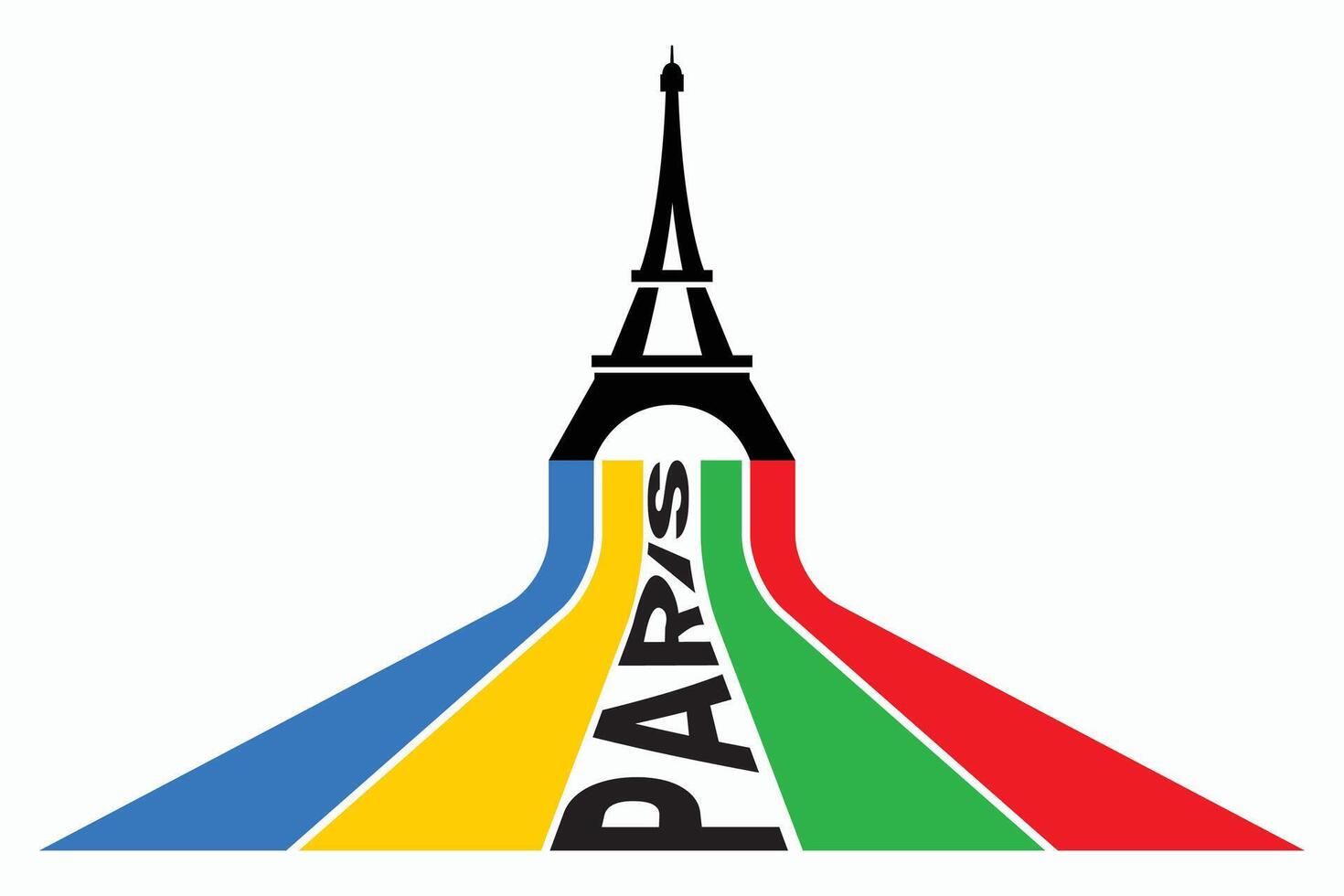 Colored Olympic Games rainbow lines flag converge in Eiffel Tower vector