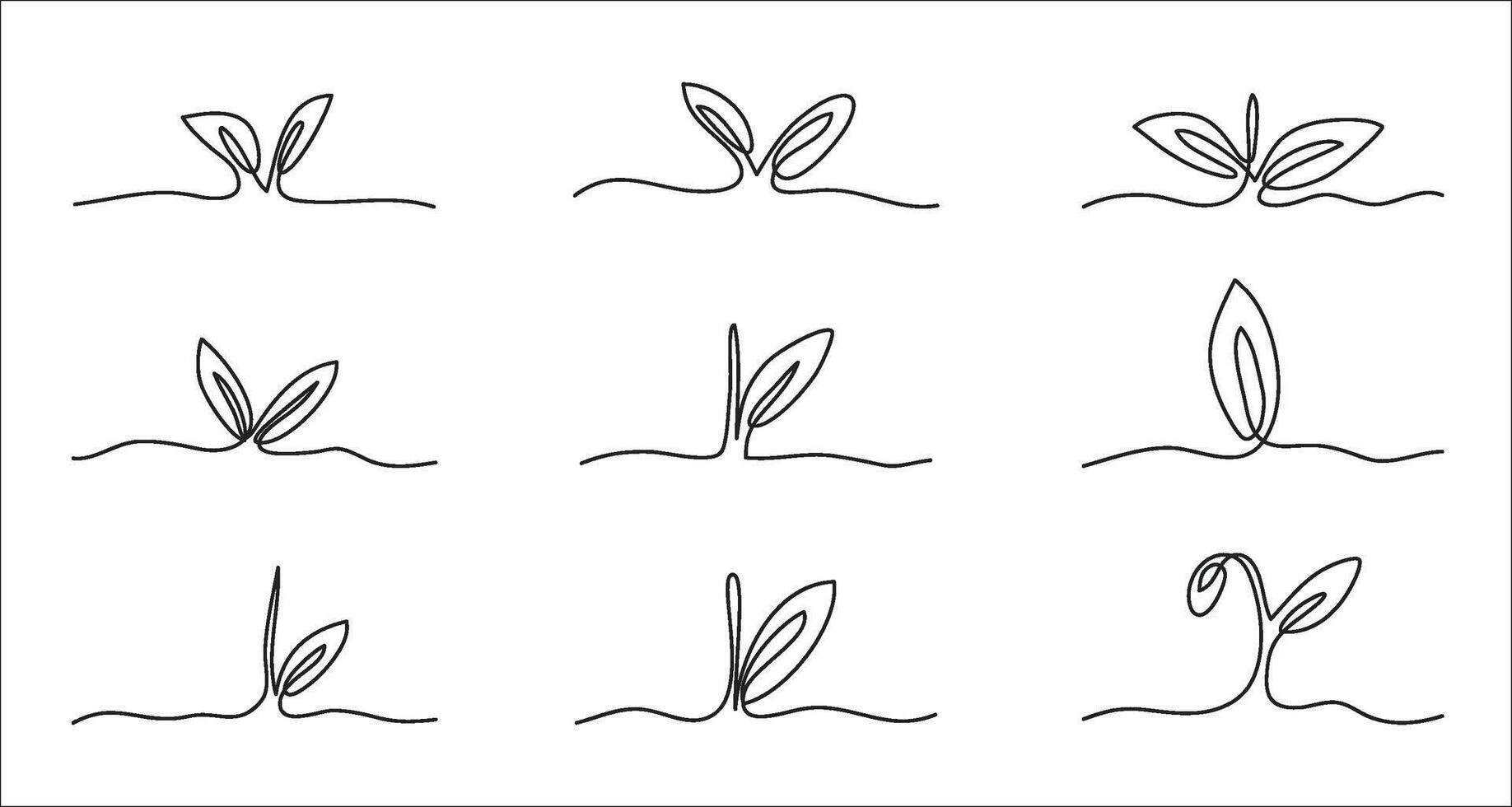 Growing Sprout One Line Art collection. Illustration vector