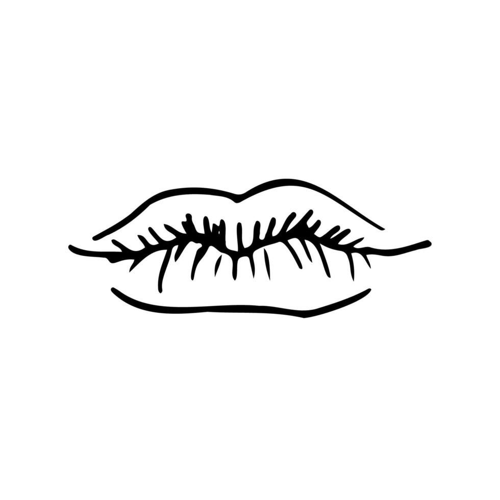 heavily chapped human lips in full-face - Hand Drawn Doodle vector