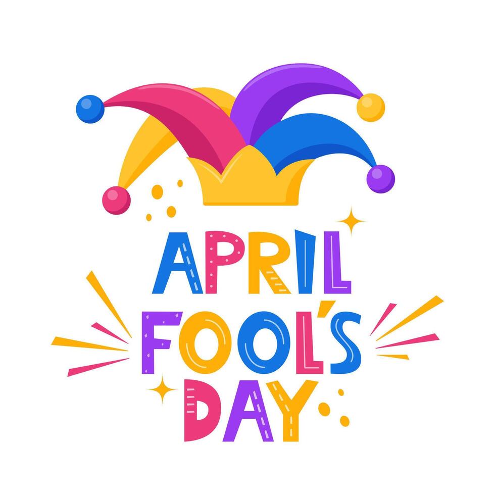 April Fool's Day illustration with Jester hat and hand drawing lettering. . vector