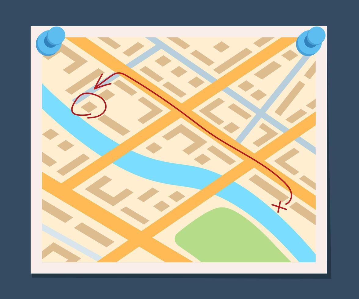 Top view of the day time city map with street and river, urban map. GPS map navigator concept. illustration. vector