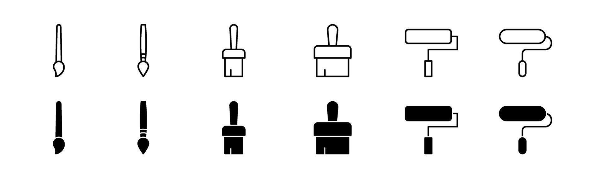 Paintbrush icon set. Line and glyph pain brush. Draw brush collection vector