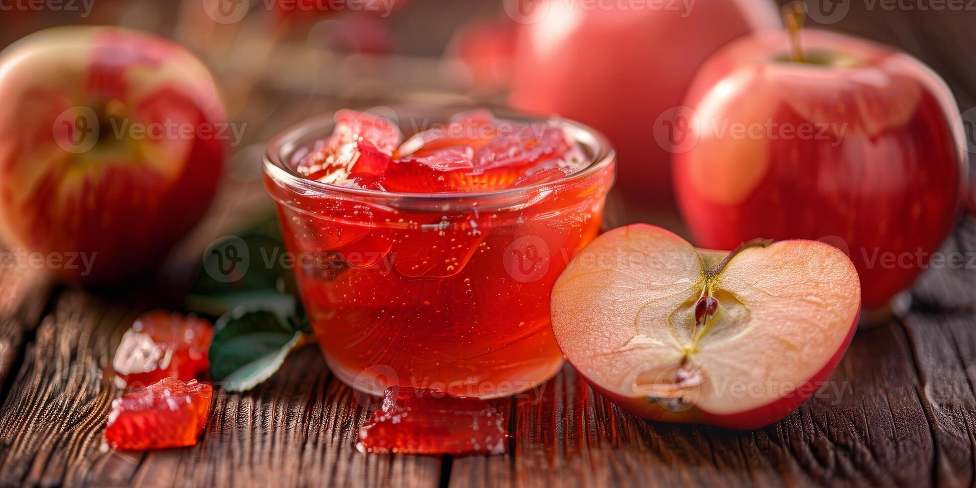apple jelly on a wooden table photo