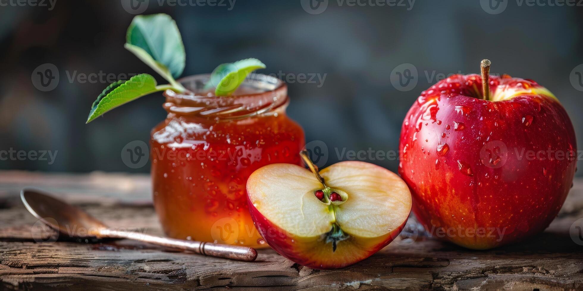 apple jelly on a wooden table photo