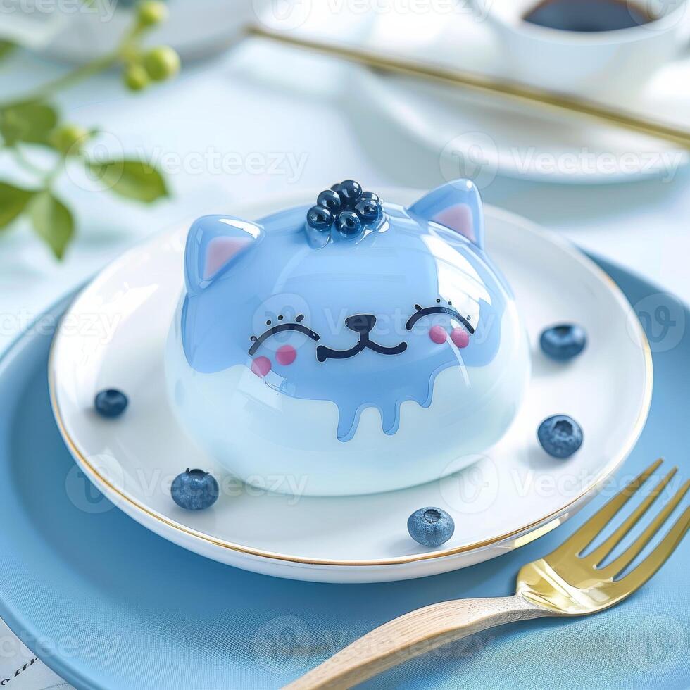Cute Blue Food With Cats. Beautiful sweets with cats photo