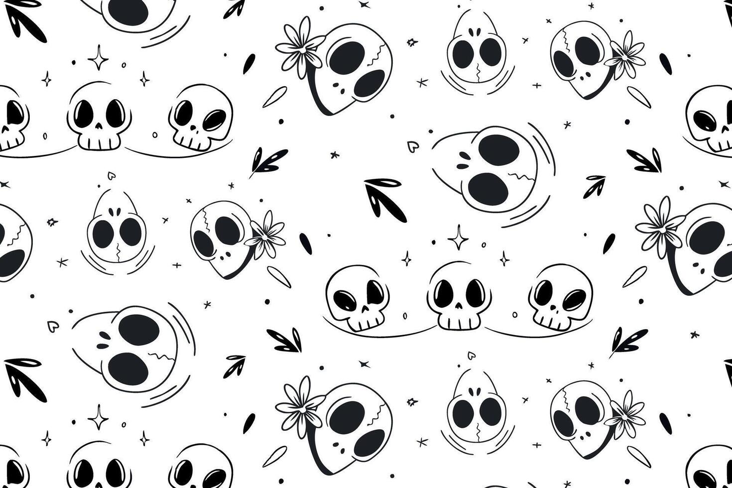 Halloween pattern with cute skulls and floral elements. Perfect for festive wrapping paper and background designs. vector