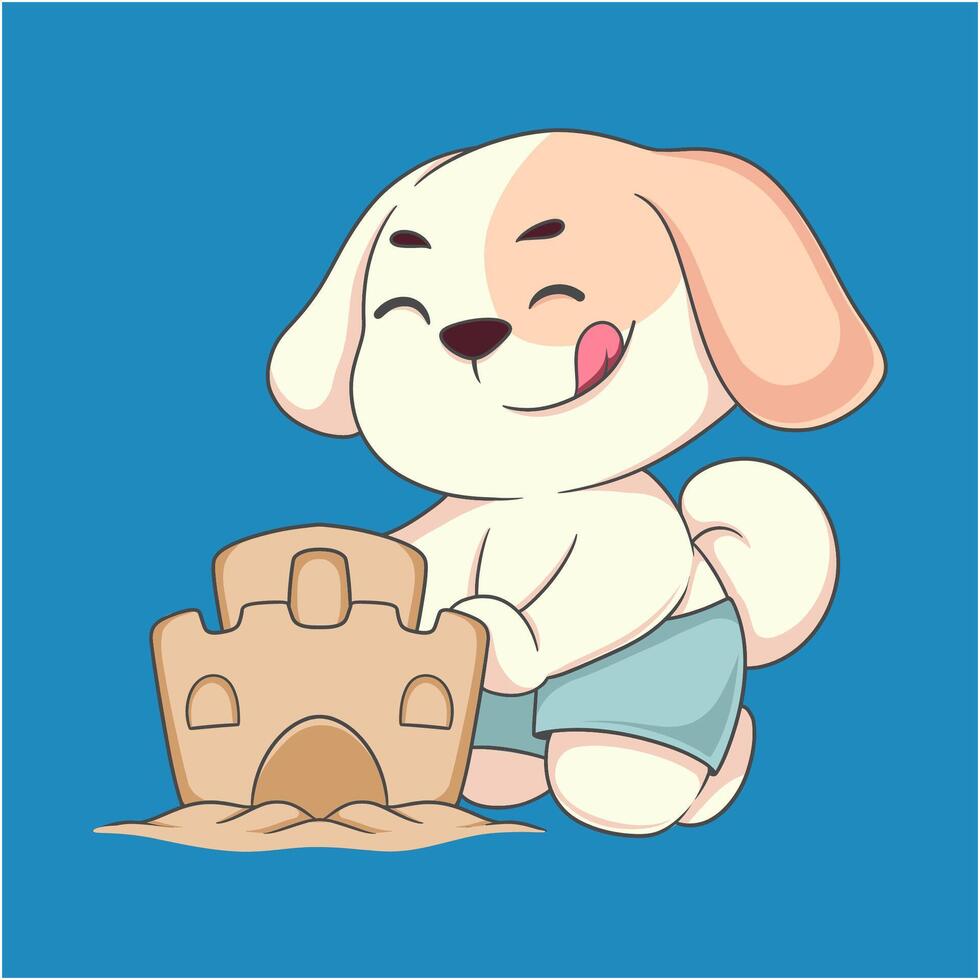 cartoon dog playing in the sand vector
