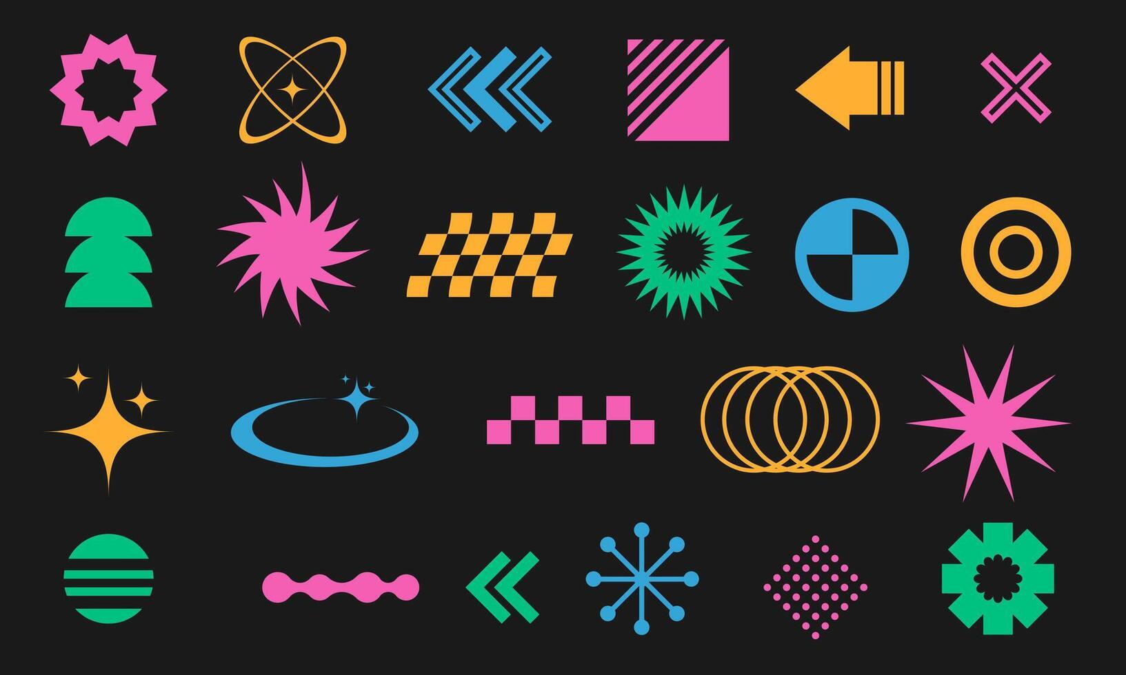 Abstract brutalist y2k color shape set. Retro design element collection vector