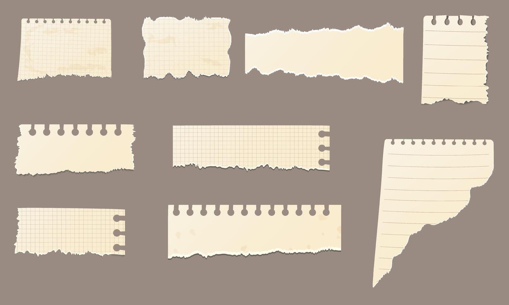 Scrapbook retro paper sheet set. Old torn pages vintage collection. vector