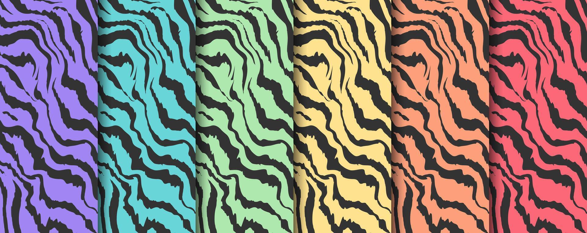 Colorful Jungle Stripes Print Pattern Background Set vector