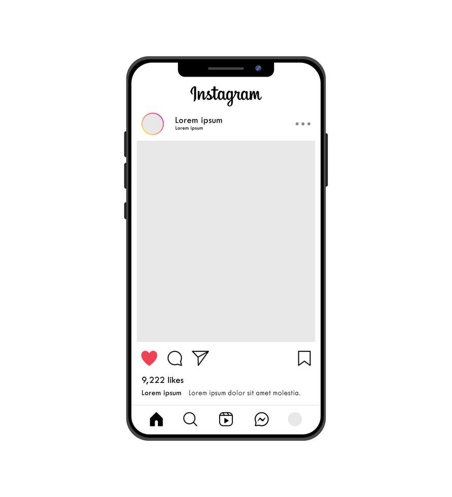 Instagram Social Media Post User Interface Mockup Template. Smartphone Device Online Branding Promotion Illustration vector