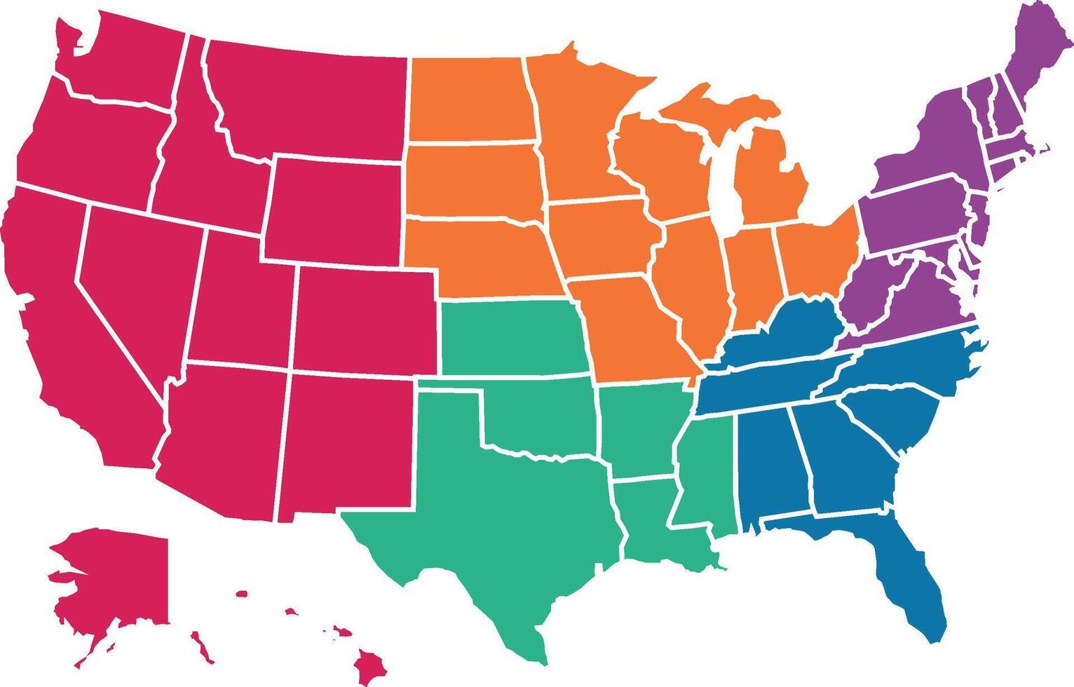 Colorful Map of the United States America Separated by State vector