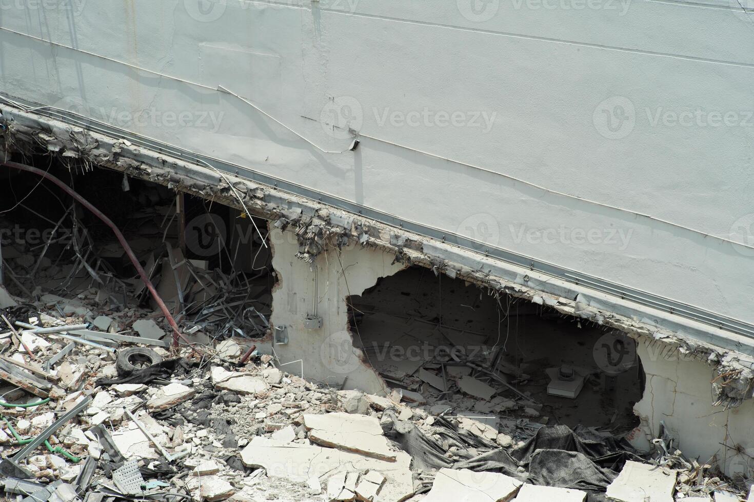 Top view of the destroyed building. Destruction of the building photo