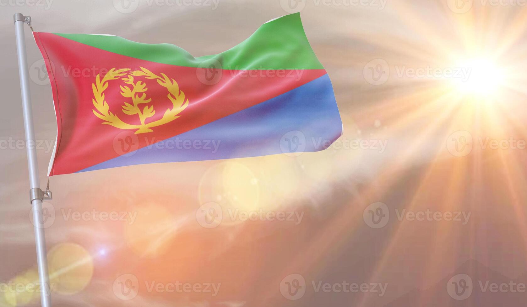 A Eritrea flag with the sun shining on it photo
