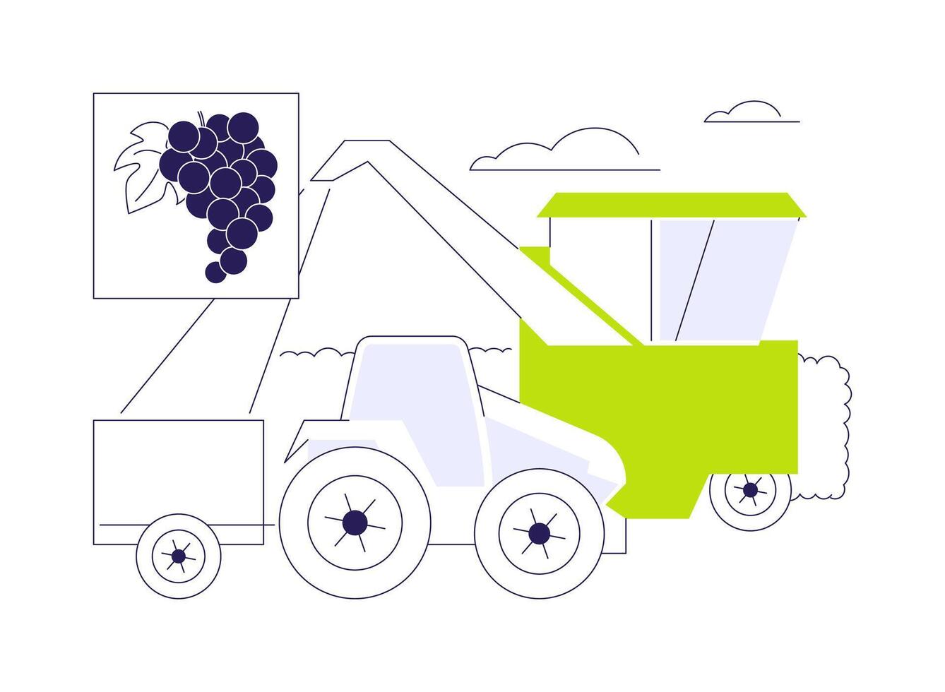 Mechanical harvesting of grapes abstract concept illustration. vector