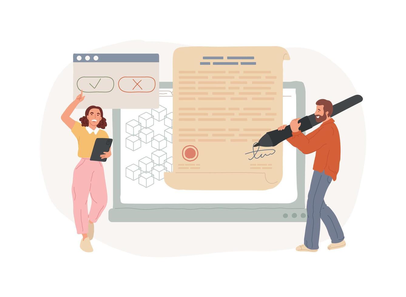 Smart contract isolated cartoon illustrations. vector
