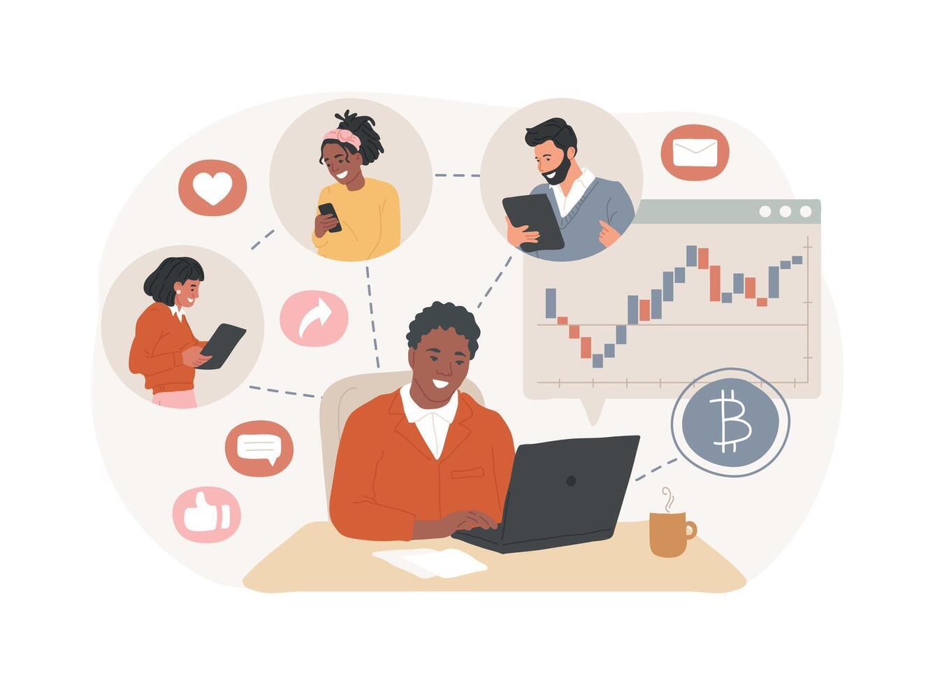 Crypto community manager isolated cartoon illustrations. vector