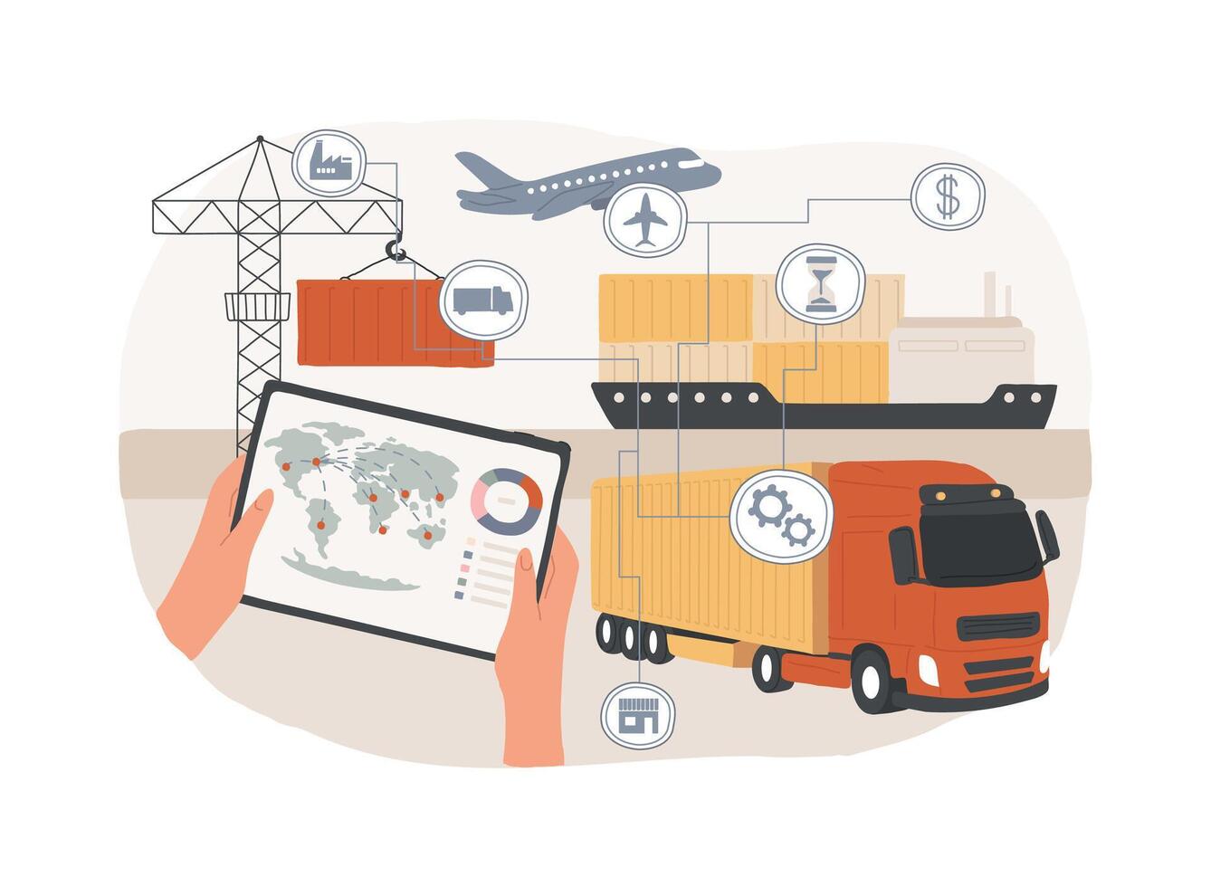 Blockchain-backed logistics isolated cartoon illustrations. vector