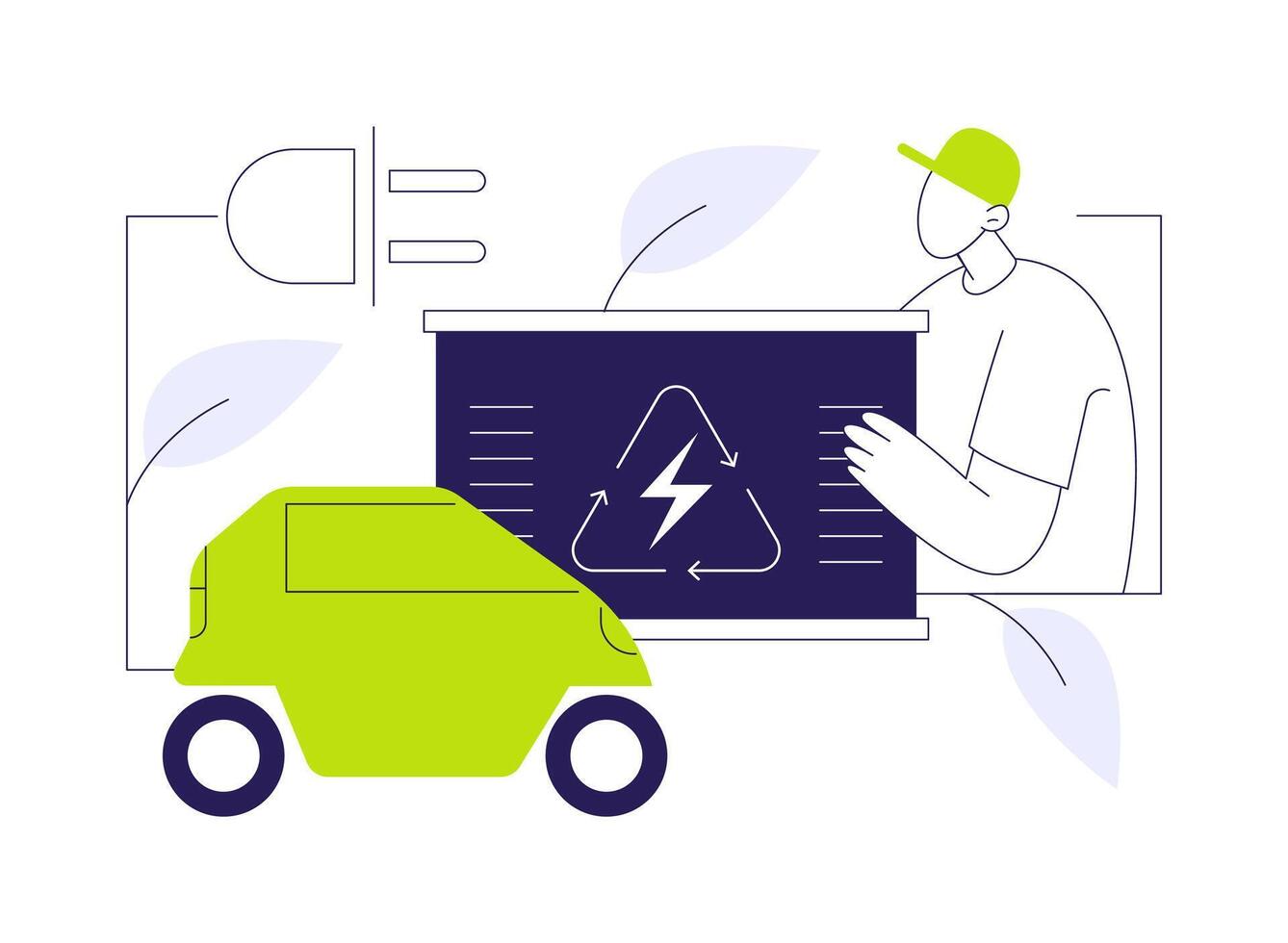 Reusing and repurposing EV batteries abstract concept illustration. vector