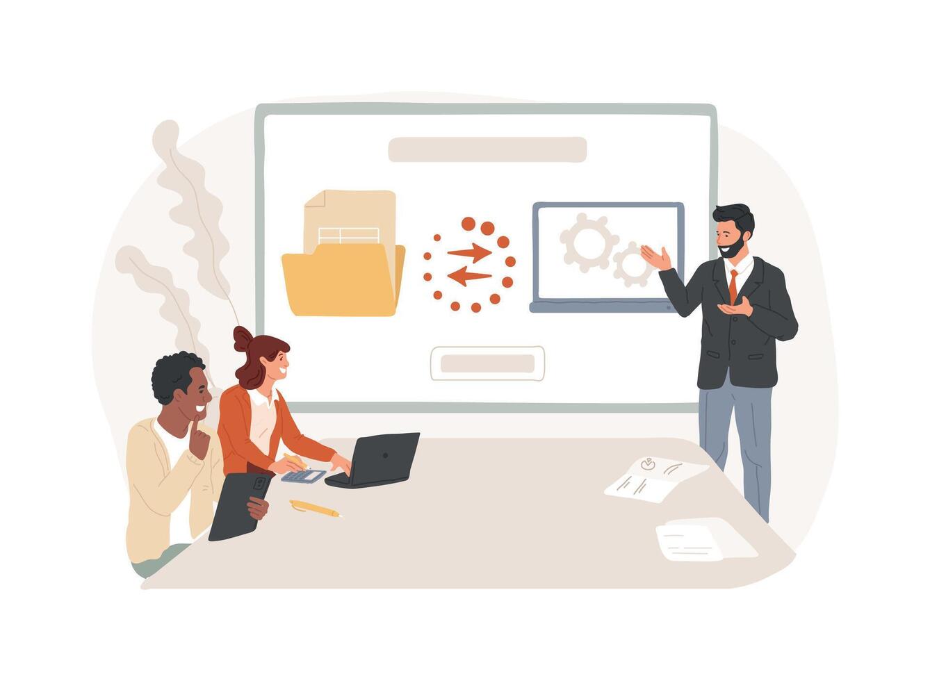 Automated data transfer isolated cartoon illustrations. vector