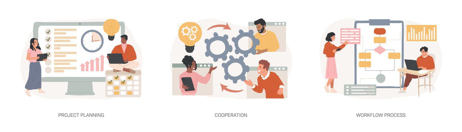 Business process isolated concept illustration set. vector