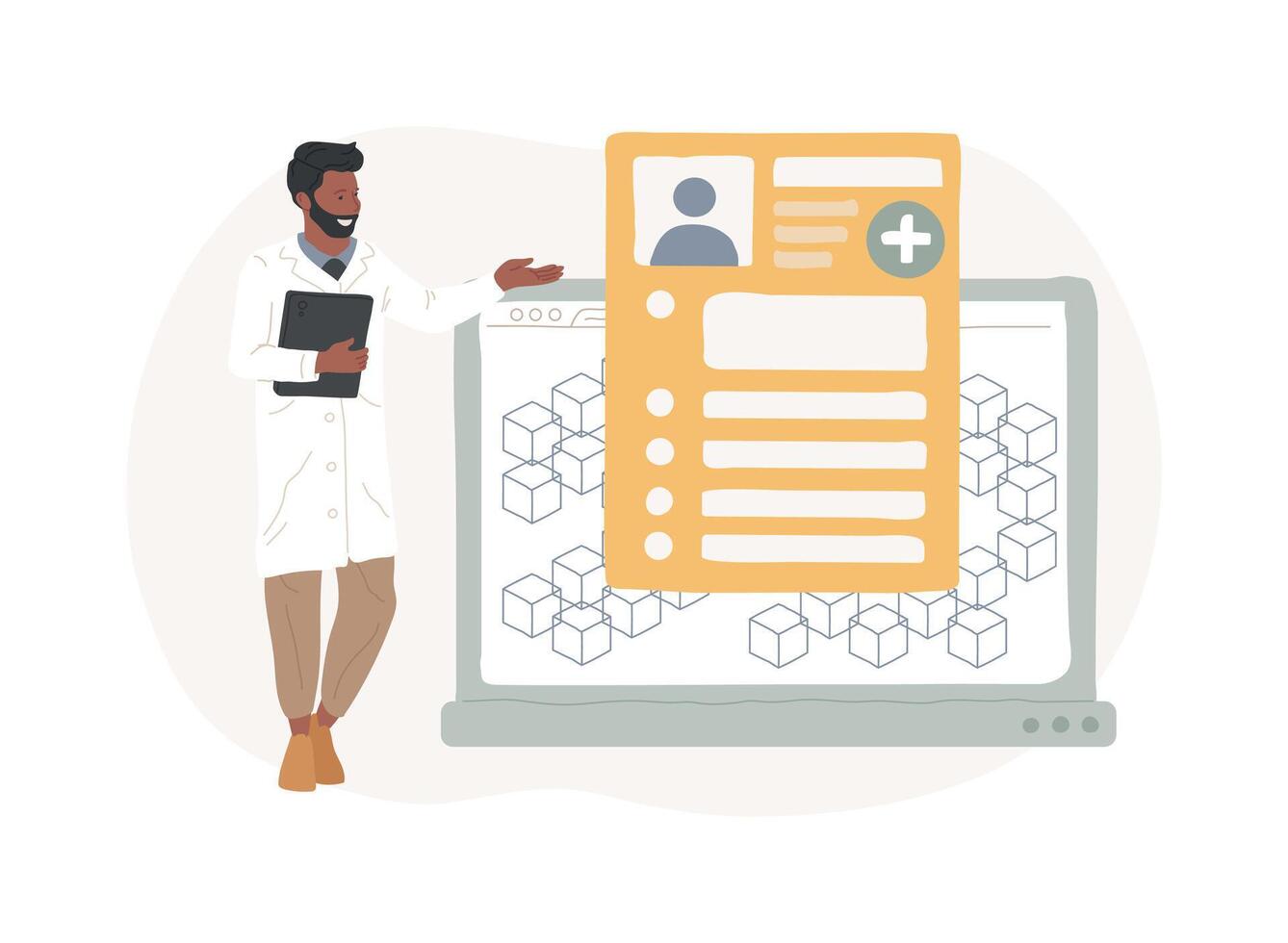 Blockchain medical record system isolated cartoon illustrations. vector