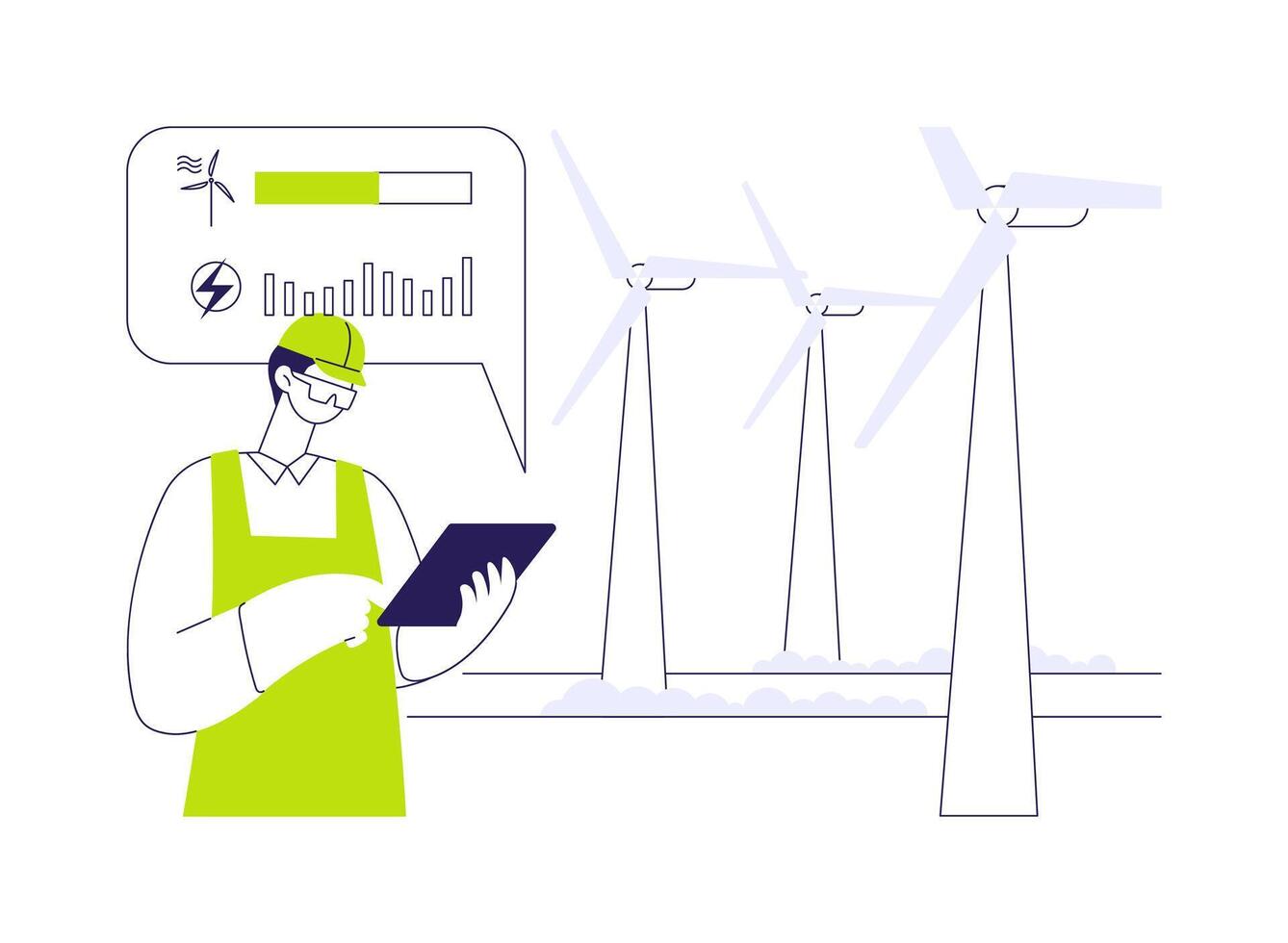 Wind turbine maintenance abstract concept illustration. vector