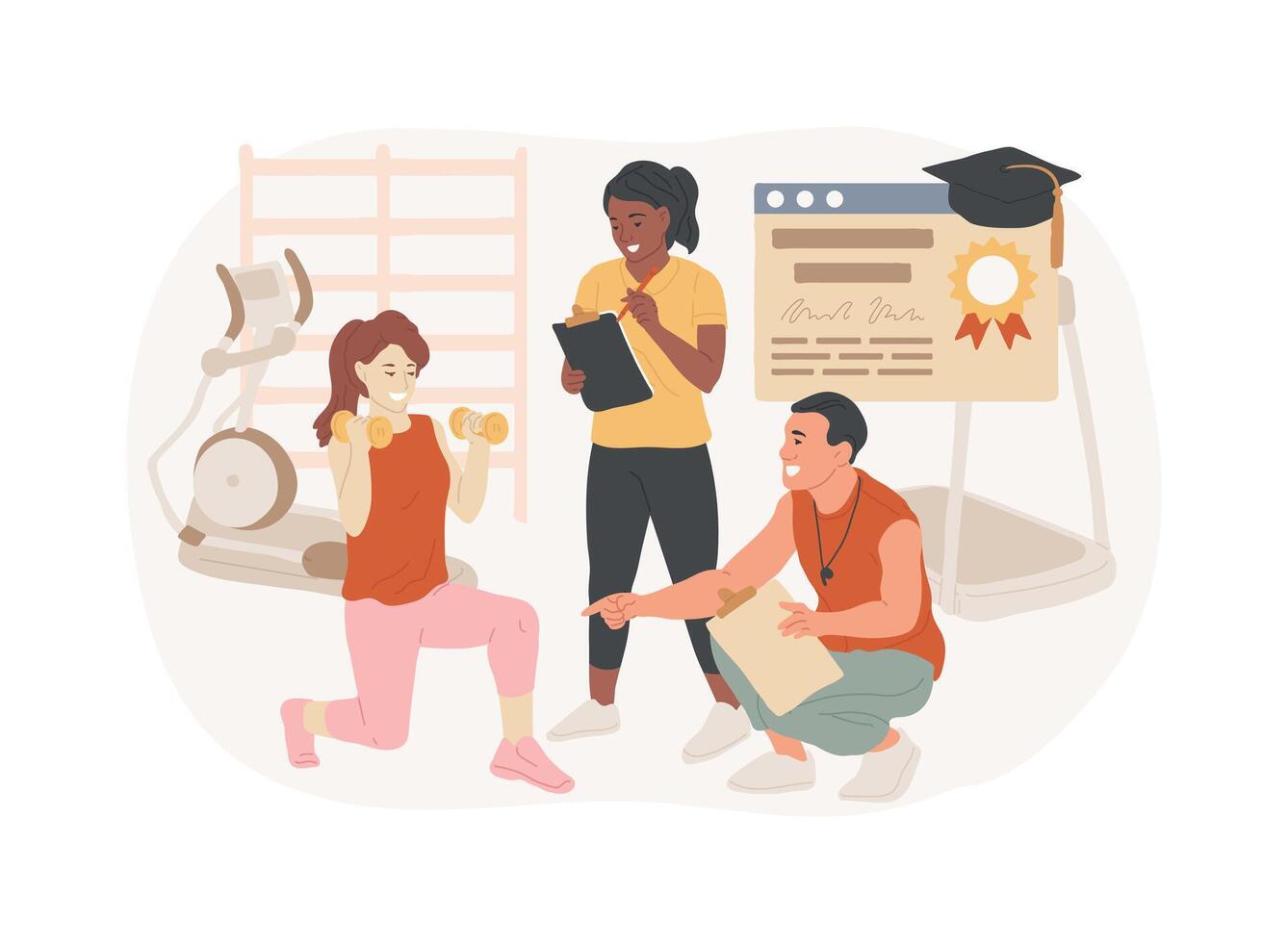 Certified personal trainer isolated cartoon illustrations. vector