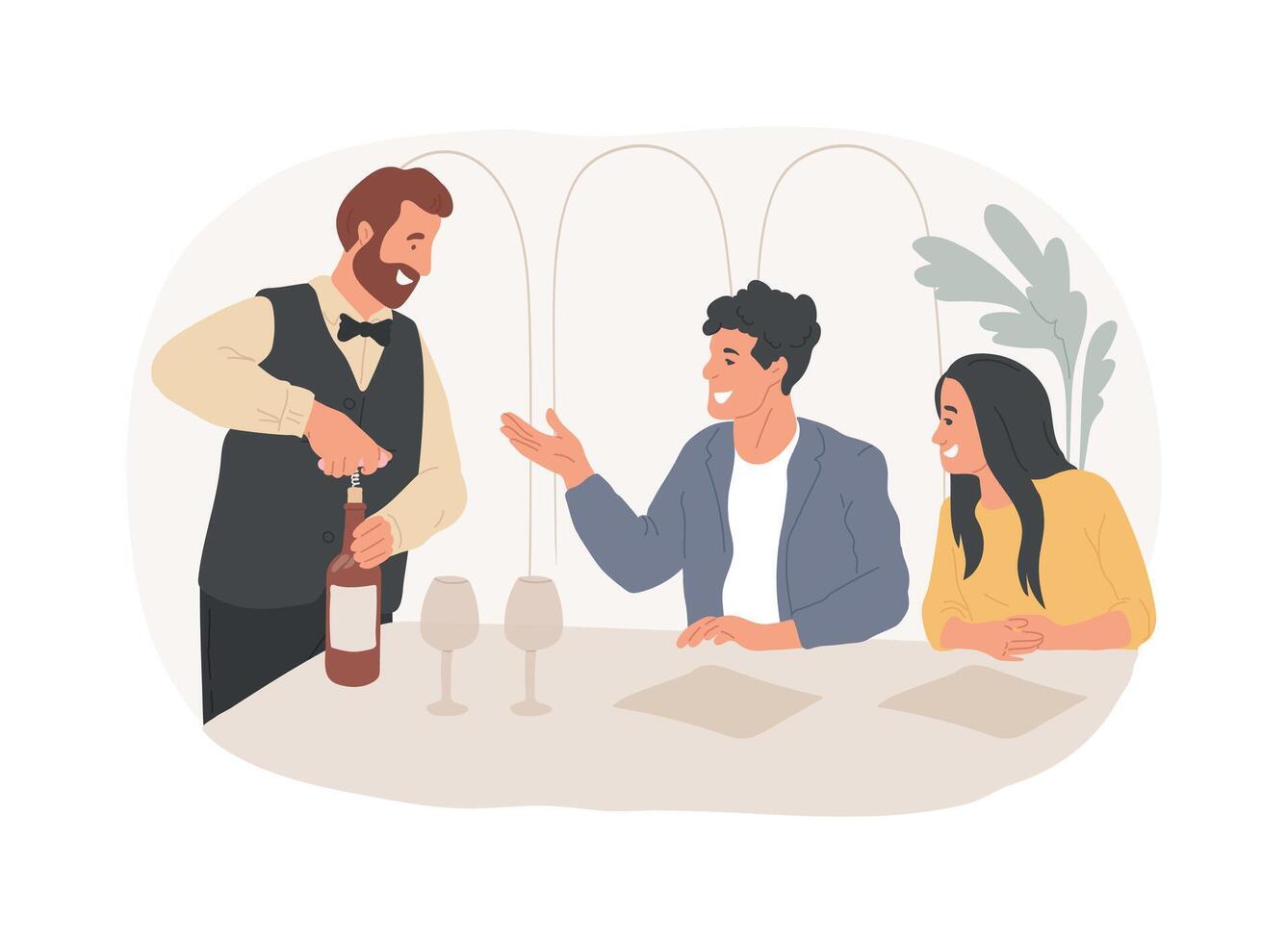 Opening a wine bottle isolated cartoon illustrations. vector
