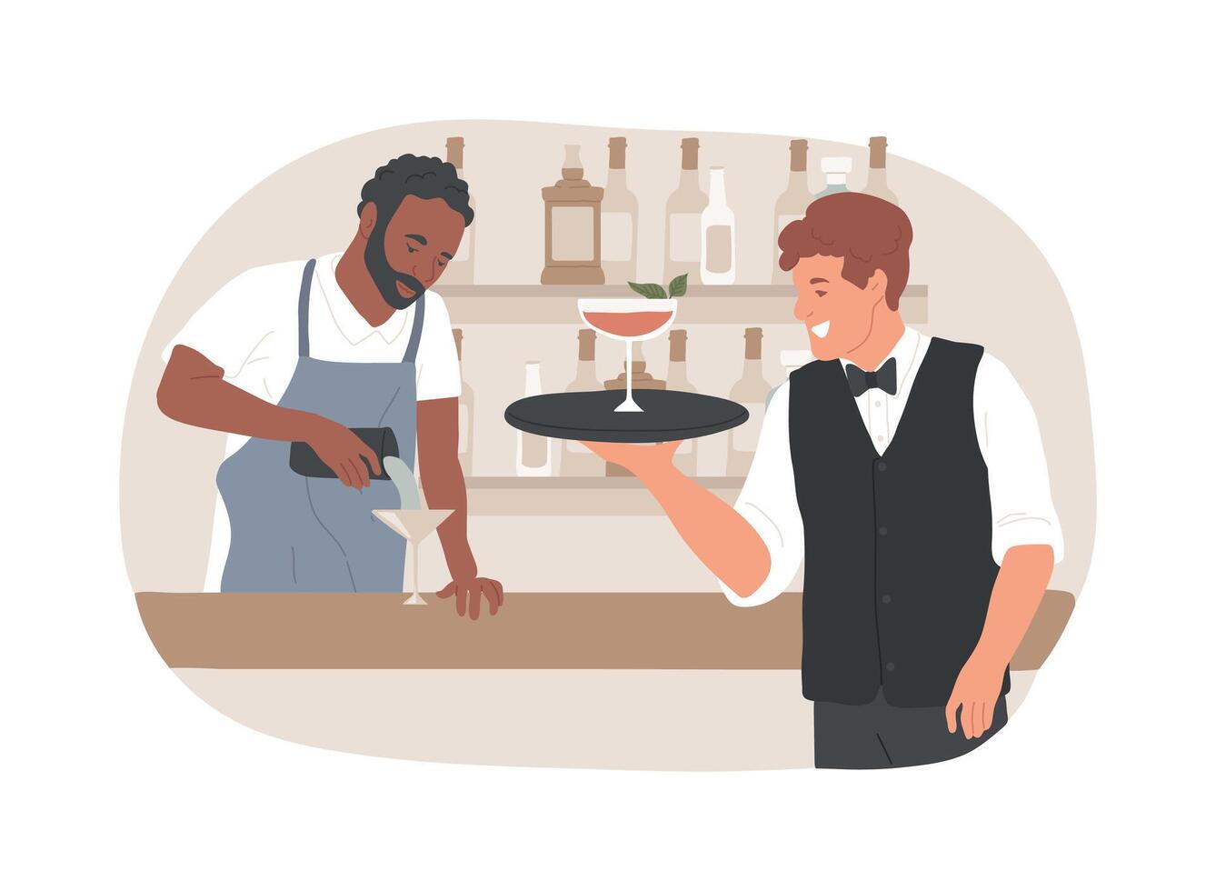 Bar teamwork isolated cartoon illustrations. vector