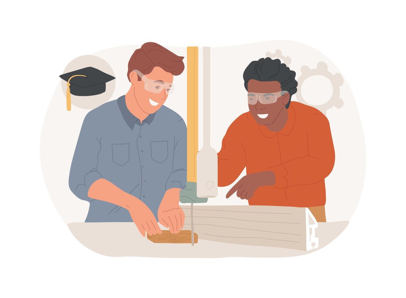Machine woodworking isolated cartoon illustrations. vector