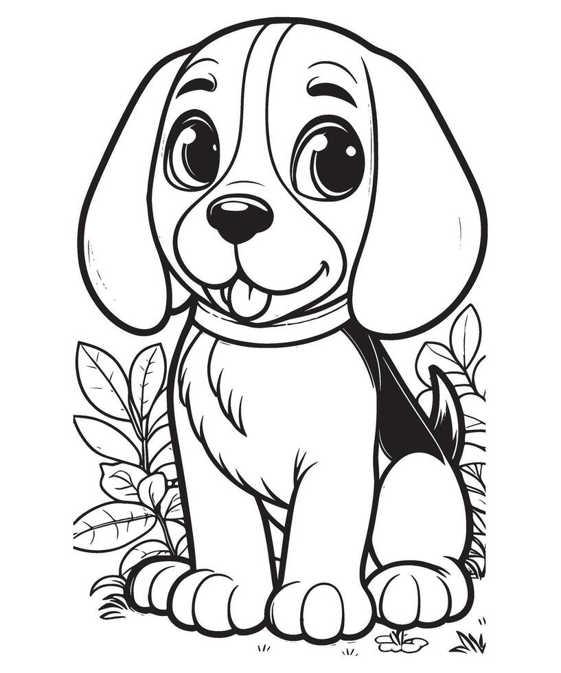 Cute illustration Beagle for kids coloring activity page vector