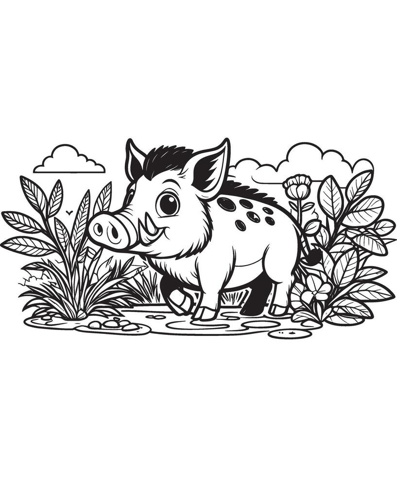 boar drawing Coloring book page vector