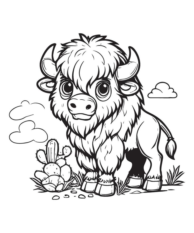 american bison coloring Page for adults illustration vector