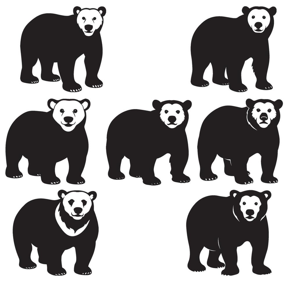 Hand drawn Polar bear silhouette set illustration vector