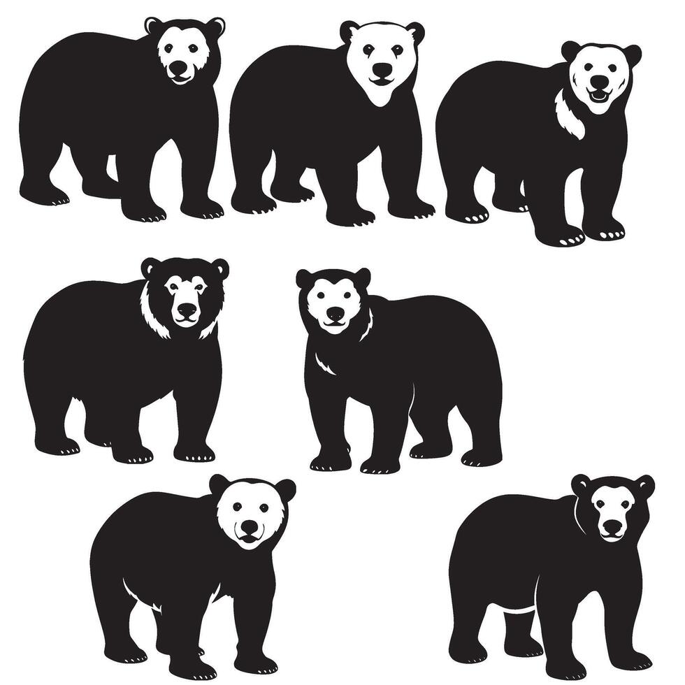 Hand drawn Polar bear silhouette set illustration vector