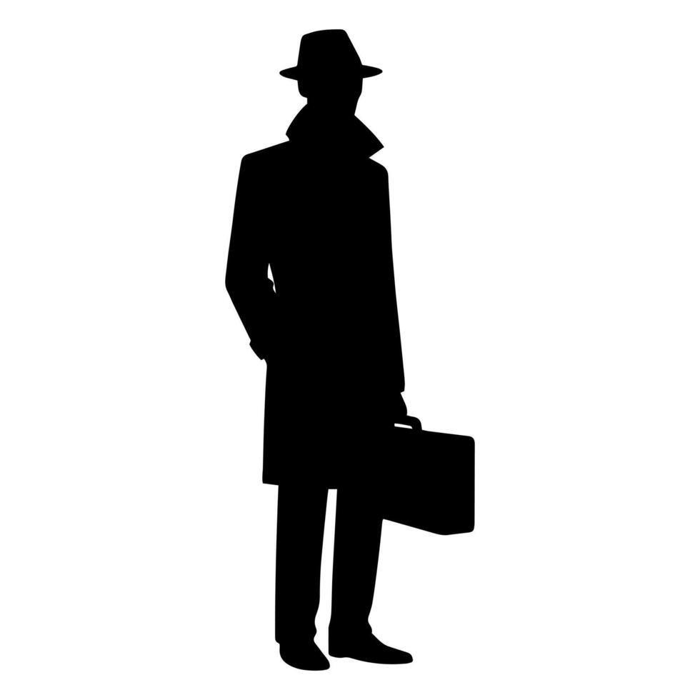 Silhouette of a man in a coat and hat vector