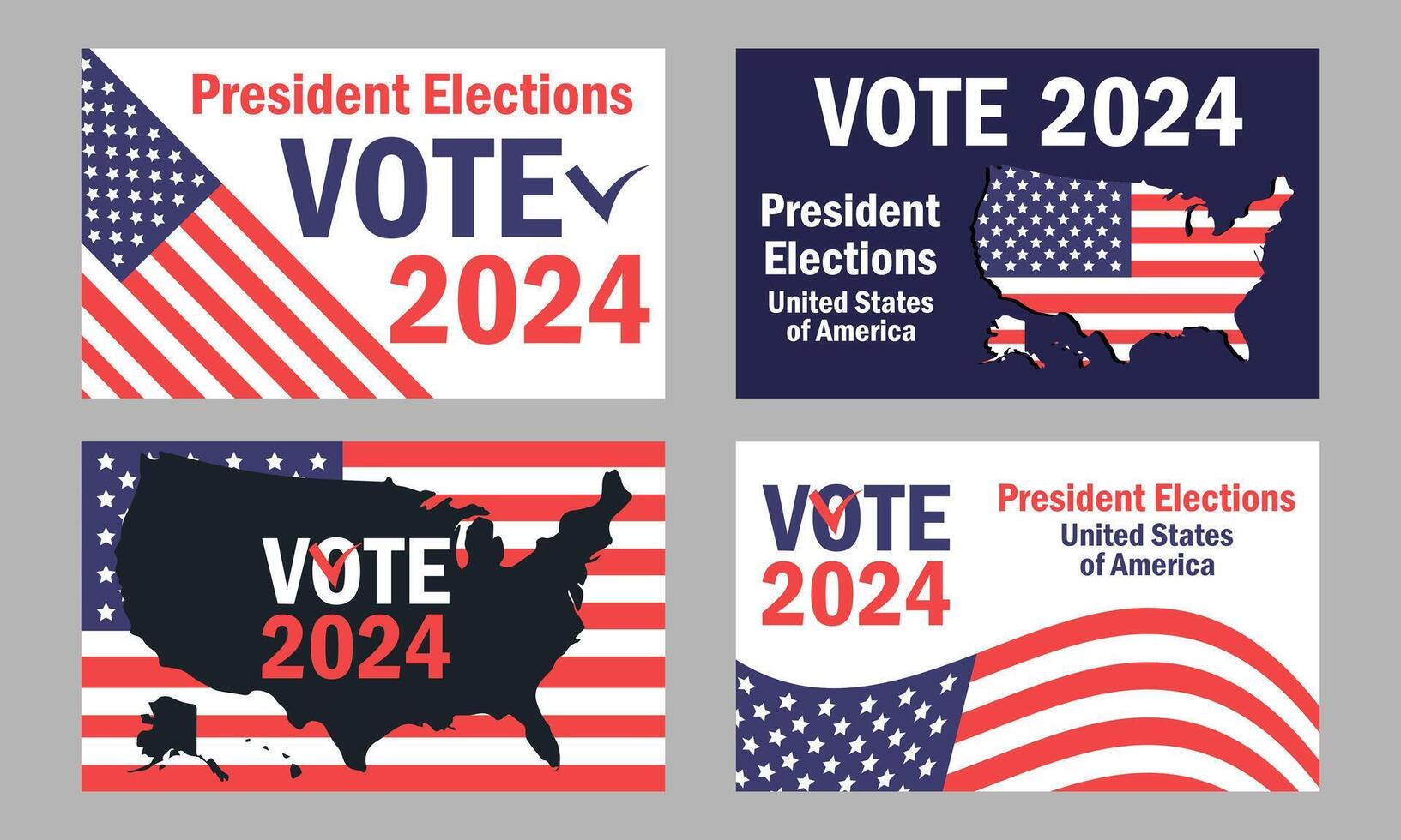 Banners United States presidential election 2024 with flag and map USA. illustration vector