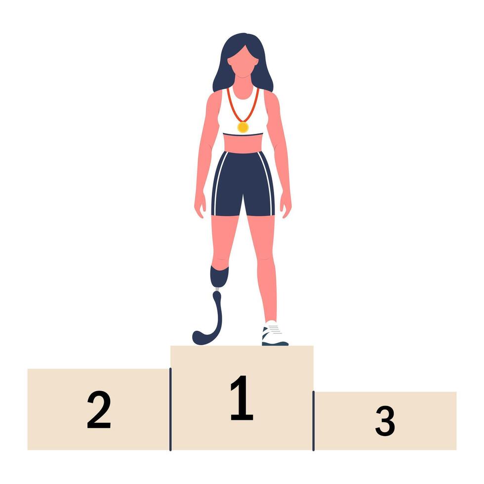 The Paralympic champion won first place on the podium with a prosthetic leg. illustration. vector