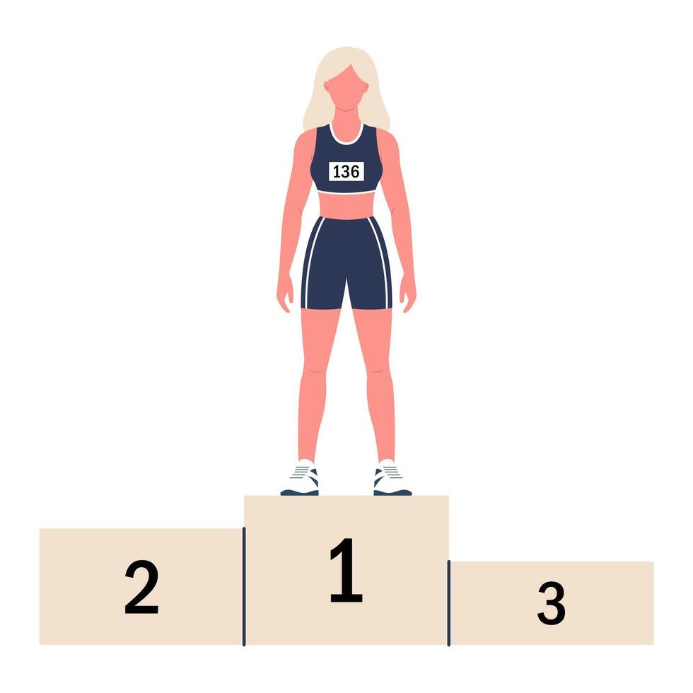 Olympic Games. Sportswoman with a number on her chest on a victory podium. Victory in sports competitions. illustration. vector