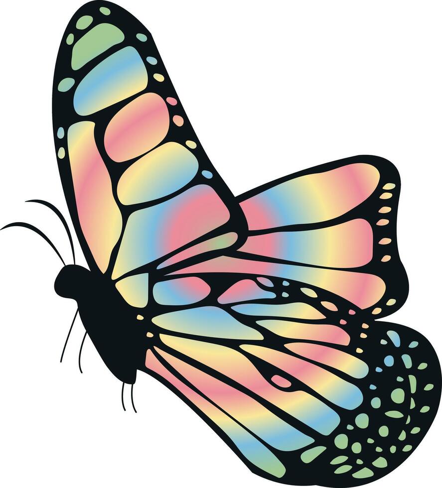 Whimsical Colorful Iridescent Rainbow Butterfly Decor. Graceful In Flight Beauty. Ethereal Wings of Splendor. Majestic Monarch Butterfly. illustration vector