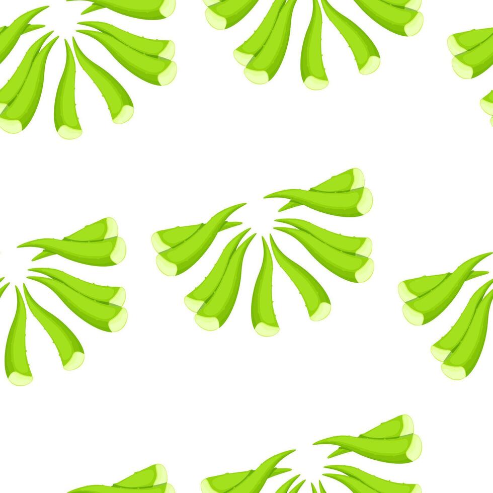 Seamless pattern of green Aloe Vera leaves on white background vector