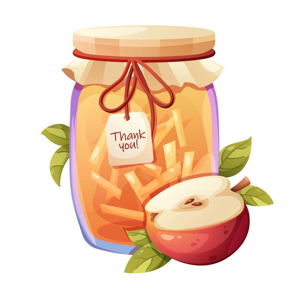 Jar of apple jam. Glass jar with sweet apple preserves. illustration on white background vector