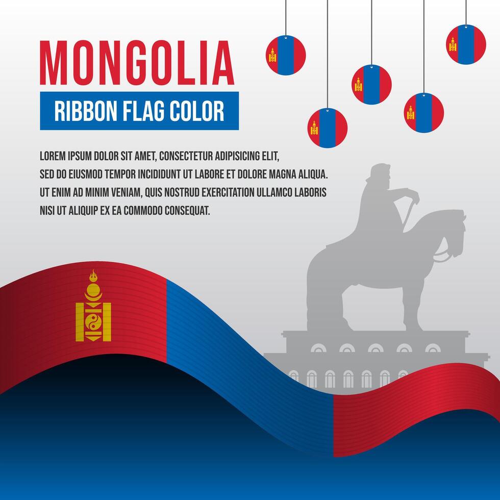 Mongolia ribbon flag with Equestrian Statue silhouette and decoration vector