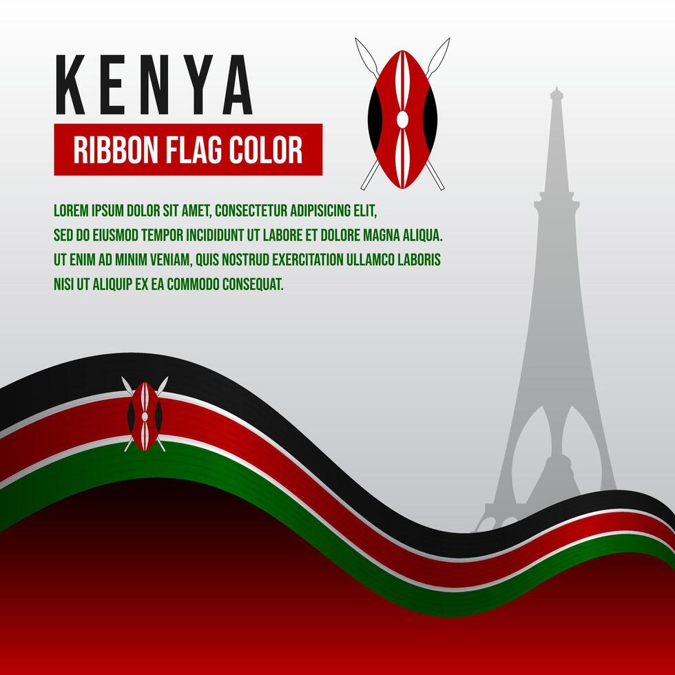 Kenya ribbon flag with Uhuru Gardens Monument silhouette and decoration vector